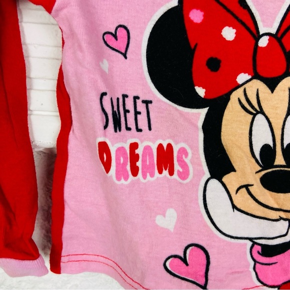 Disney Minnie Mouse Sweet Dreams Pink and Red Long Sleeve pajama Tee size 3T - Picture 6 of 10